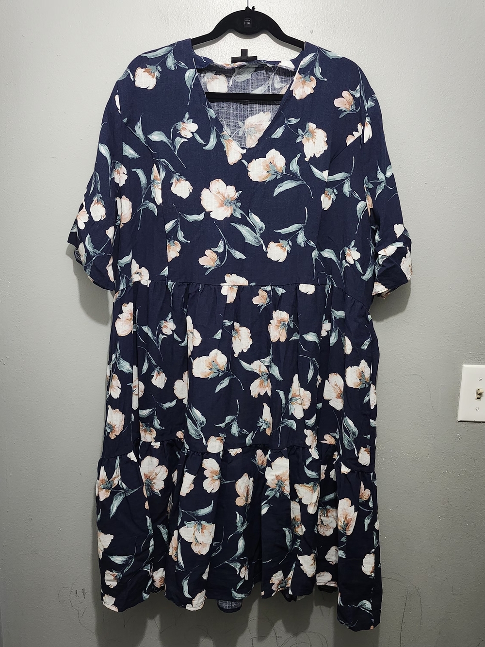Nursing Queen Navy Floral Tiered Nursing Dress with Pink Blooms Size 2X - Picture 4 of 9